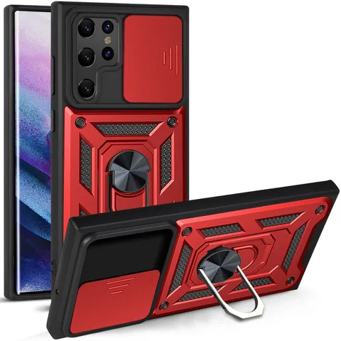 Armor Phone Case For Samsung S22 S23 S24 Ultra Plus Drop Proof TPU Cover With Camera Slide And Ring Holder