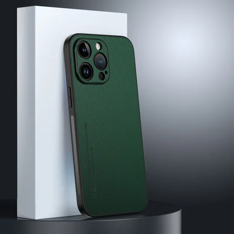 Minimalist Litchi Pattern Genuine Leather Phone Case For Apple iPhone Drop-Proof Protective Back Cover