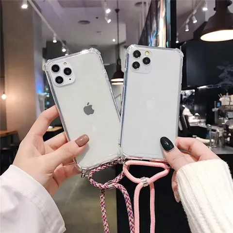 Transparent Clear Phone Case With Crossbody Lanyard Four Corner Anti Drop Protective Cover For Smartphone