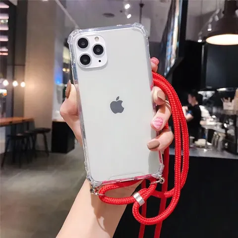 Transparent Clear Phone Case With Crossbody Lanyard Four Corner Anti Drop Protective Cover For Smartphone