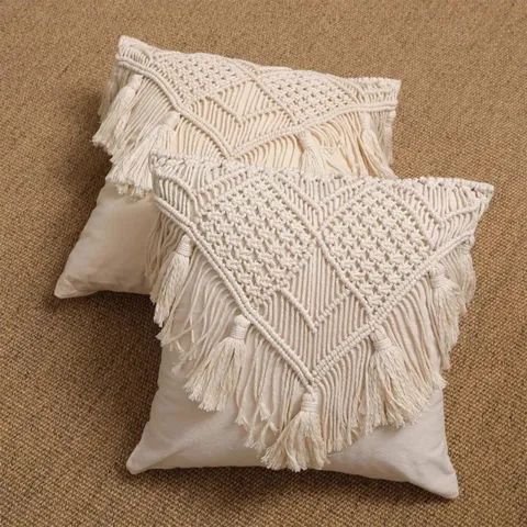 Bohemian Tassel Throw Pillow Cover Cotton Linen Geometric Woven Decorative Cushion Case For Sofa Living Room Home Decor