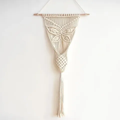 Cesta de planta de tapiz de algodón tejido a mano bohemio decoración para colgar en la pared con palo de madera flecos de borla decoración del hogar bohemia