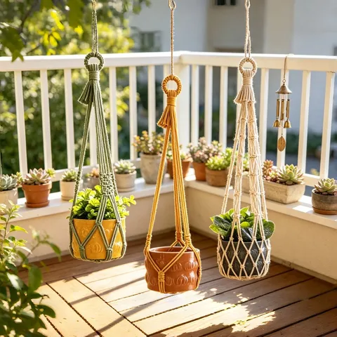 Porte-Plante Suspendu Tissé Fait Main Bohémien Corde en Coton Panier de Jardinière Suspendue Intérieur Extérieur Jardin Décoration Maison