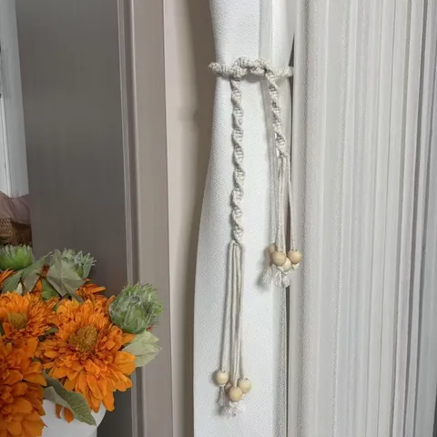 Bohemian Cotton Linen Curtain Tiebacks Handmade Wooden Bead Tassel Drapery Holdbacks Nordic Decorative Rope