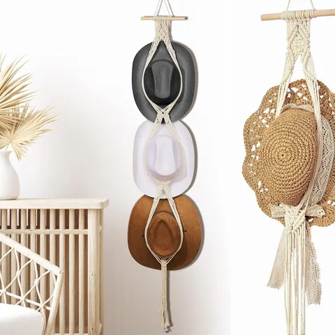 Boho Πλεγμένος Οργανωτής Καπέλου Επιτοίχιος Βαμβακερό Σχοινί Σχάρα Θήκης Καπέλου Για Υπνοδωμάτιο Σαλόνι Διακόσμηση Τοίχου