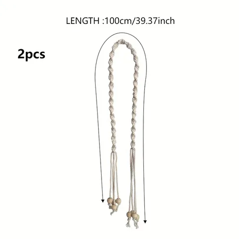 Bohemian Cotton Linen Curtain Tiebacks Handmade Wooden Bead Tassel Drapery Holdbacks Nordic Decorative Rope