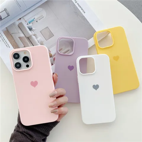 Silicone Frosted Phone Case With Cute Heart Pattern Drop-Proof Protective Back Cover For iPhone
