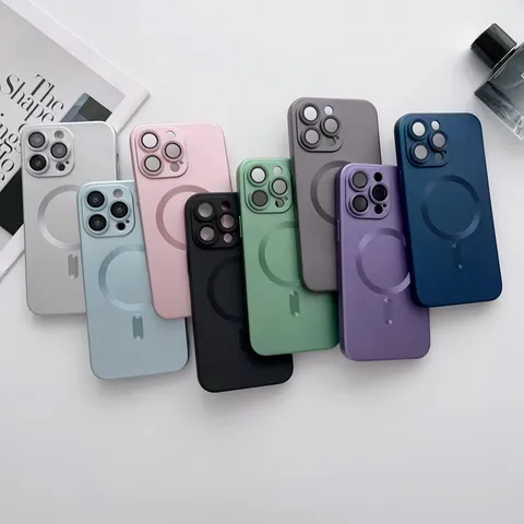 Magnetic Phone Case For 16 15 14 Pro Max Metal Paint CD Texture Glass Lens Protection Drop Proof Silicone Cover