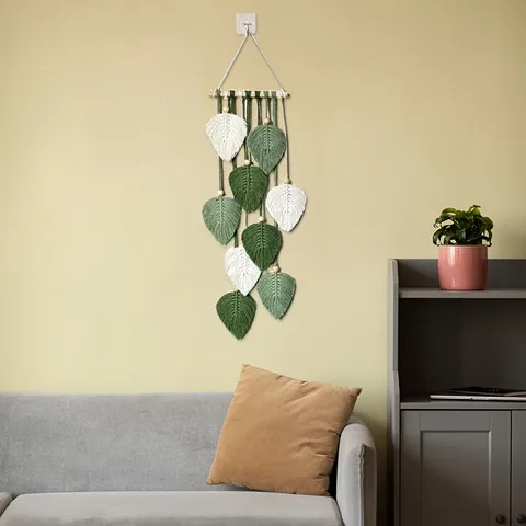 Handmade Bohemian Leaf Tapestry Macrame Wall Hanging Woven Tassel Art For Living Room Bedroom Home Decor