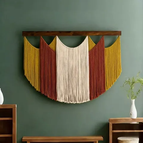 Bohemian Woven Tapestry Handmade Wall Hanging With Wooden Dowel Multicolor Tassels Aesthetic Wall Decor For Living Room Bedroom Home