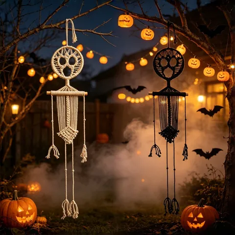 Bohemian Handmade Woven Skull Ghost Halloween Hanging Decoration Cotton Wall Tapestry For Party Decor