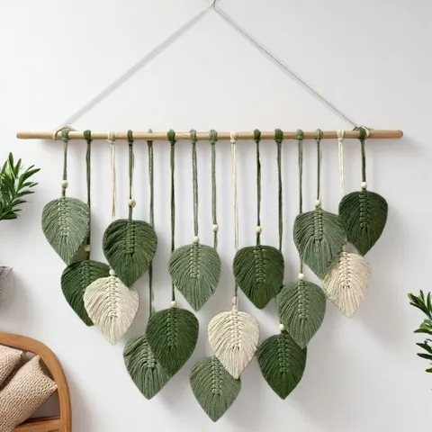 Bohemian Handmade Woven Leaf Tapestry Cotton Wall Hanging Decor For Bedroom Living Room Home Art Ornament