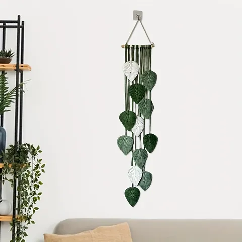 Handmade Bohemian Leaf Tapestry Macrame Wall Hanging Woven Tassel Art For Living Room Bedroom Home Decor