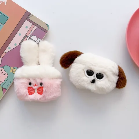 Plush Cartoon Puppy Rabbit Earphone Case For Apple AirPods Pro 2 3 Cute Bowknot Wireless Headphone Protective Cover Soft Shell