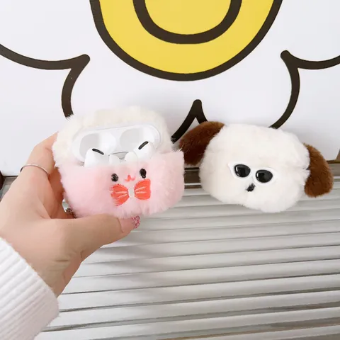Plush Cartoon Puppy Rabbit Earphone Case For Apple AirPods Pro 2 3 Cute Bowknot Wireless Headphone Protective Cover Soft Shell