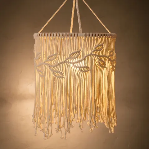 Handmade Cotton Rope Macrame Lampshade Bohemian Boho Chandelier Light Cover Woven Fringe Pendant Light Home Decor