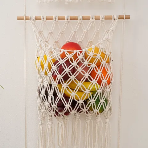 Bohemian Handmade Woven Hanging Storage Bag Nordic Style Cotton Rope Wall Door Organizer For Bedroom Living Room Home