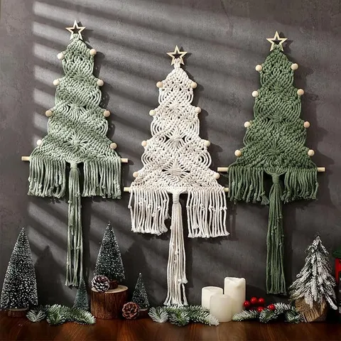 Handmade Cotton Woven Christmas Tree Tassel Hanging Ornament Wall Decor Festive Holiday Party Gift