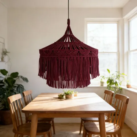 Bohemian Large Hand Woven Cotton Rope Lampshade Macrame Pendant Light Cover Boho Home Decor Living Room