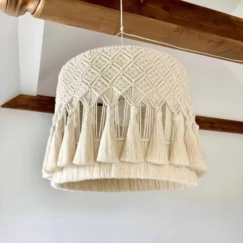 Nordic Bohemian Handmade Cotton Woven Pendant Light Shade Macrame Hanging Lamp Cover For Home B&B Living Room Decor