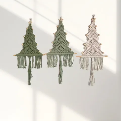 Handmade Cotton Woven Christmas Tree Tassel Hanging Ornament Wall Decor Festive Holiday Party Gift