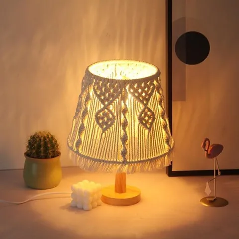 Nordic Bohemian Hand Woven Cotton Table Lamp Shade Fringe Macrame Bedside Lighting Decor Aesthetic Room Ornament