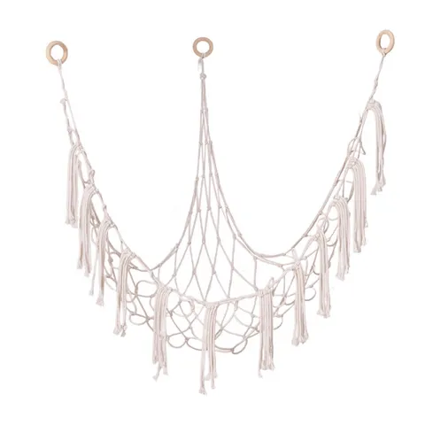 Bohemian Hand Woven Toy Hammock Cotton Macrame Triangular Toy Net Storage Organizer For Kids Room Nursery
