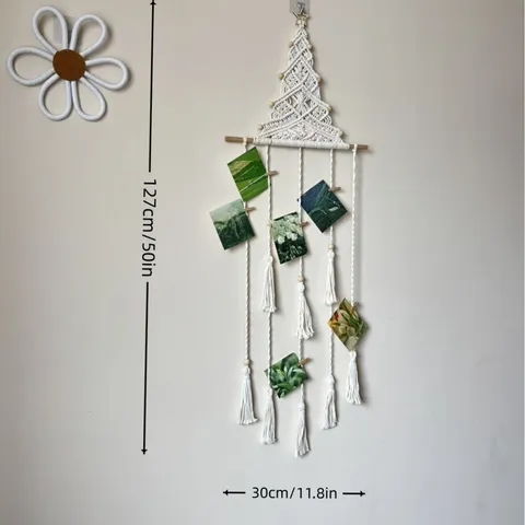 Boho Handwoven Xristougenniatiko Dentro Photo Holder Wall Hanging Tassels Tapestry Gia Saloni Ypnodomatio Diakosmisi
