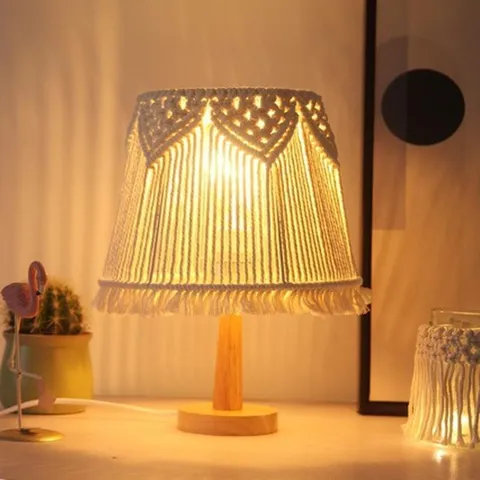 Nordic Bohemian Hand Woven Cotton Table Lamp Shade Fringe Macrame Bedside Lighting Decor Aesthetic Room Ornament