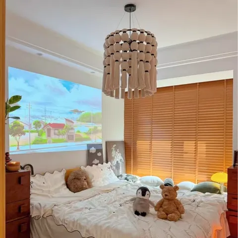 Nordic Bohemian Hand-Woven Cotton Rope Lampshade Tassel Pendant Light Cover Minimalist Hanging Lighting Fixture Decor