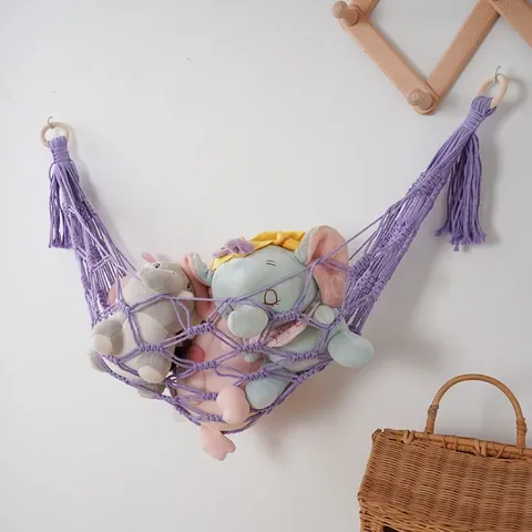 Boheemse Katoenen Geweven Speelgoed Opberg Hangmat Makramee Knuffeldier Net Houder Kinderkamer Muur Hangende Organizer