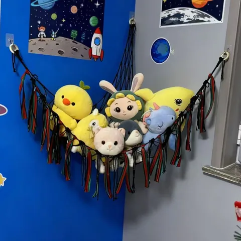 Handmade Woven Cotton Rope Toy Hammock Corner Hanging Storage Net For Kids Room Nursery Home Organization
