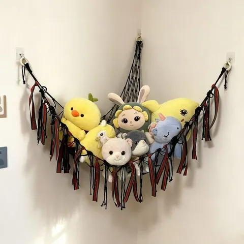 Handmade Woven Cotton Rope Toy Hammock Corner Hanging Storage Net For Kids Room Nursery Home Organization