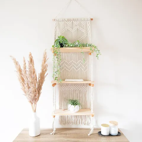 Bohemian Woven Wall Hanging Shelf Cotton Rope Tassel Storage Rack Nordic Floating Shelves For Bedroom Living Room Home Decor