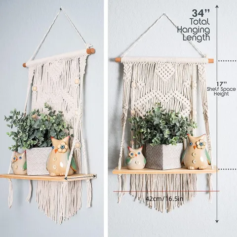 Bohemian Woven Wall Hanging Shelf Cotton Rope Tassel Storage Rack Nordic Floating Shelves For Bedroom Living Room Home Decor