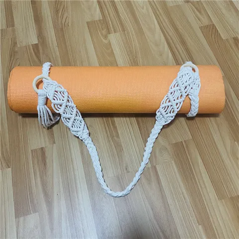 Portable Hand Woven Cotton Blend Yoga Mat Strap Tassel Storage Net Bag Fitness Exercise Carrier Sling Sports Accessory