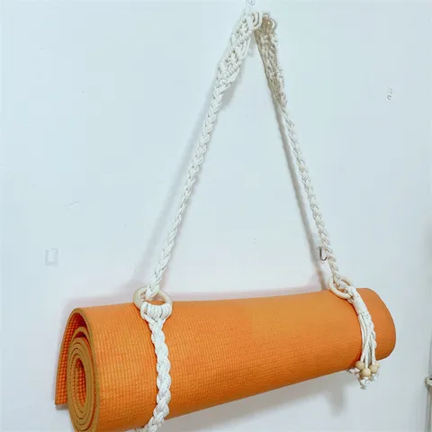 Portable Hand Woven Cotton Blend Yoga Mat Strap Tassel Storage Net Bag Fitness Exercise Carrier Sling Sports Accessory