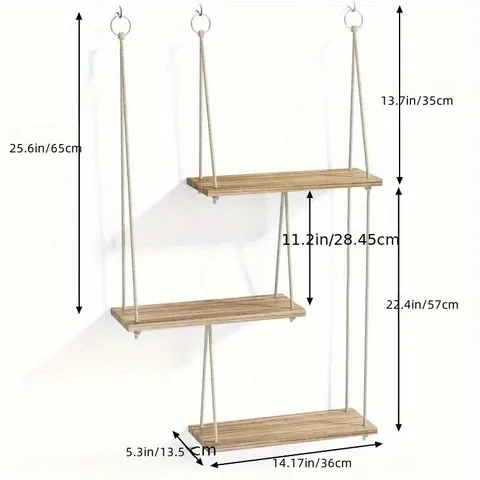 Solid Wood Wall Mounted Hanging Rope Storage Shelf Multi Layer Floating Shelves For Living Room Bedroom Bathroom Home Decor