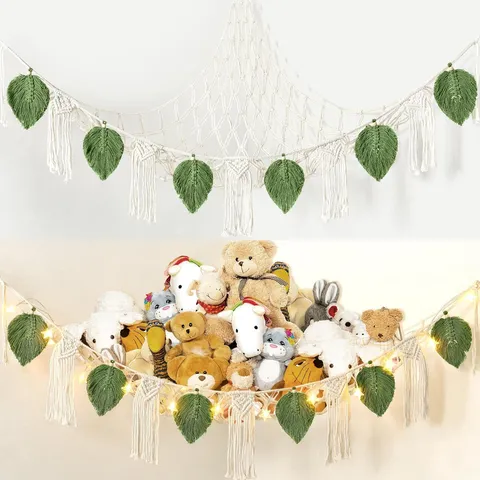 Handmade Cotton Rope Corner Toy Storage Net Hanging Hammock Organizer For Kids Room Stuffed Animals Storage Holder