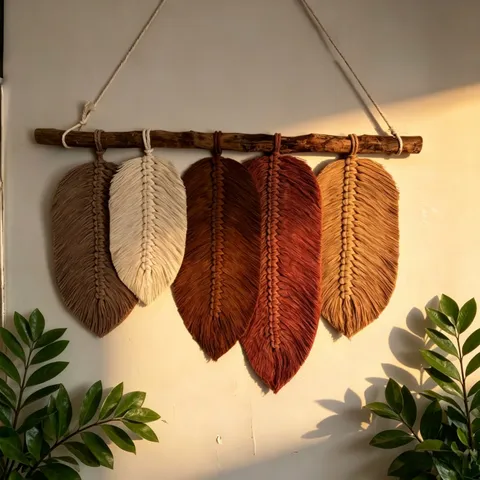 Bohemian Handmade Woven Cotton Wall Hanging Tapestry Macrame Leaf Decor For Living Room Bedroom Home Art