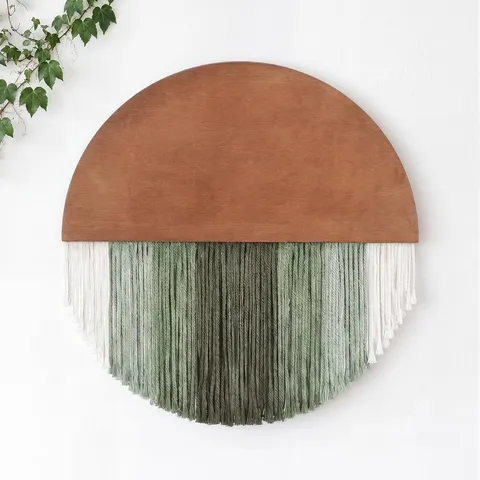 Nordic Handmade Cotton Tassel Wall Hanging Tapestry Solid Wood Semi-Circle Wall Decor For Living Room Bedroom