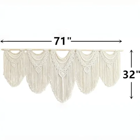 Handmade Woven Cotton Tapestry Bohemian Wall Hanging Decor With Wooden Stick Tassels For Living Room Bedroom