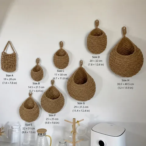 Panier de Fruits Suspendu en Jute Fait Main Panier de Rangement pour Légumes Mural Boho Cuisine Organisateur Décoration
