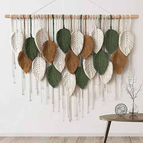 Bohemian Handmade Woven Leaf Tapestry Large Wall Hanging Decor For Living Room Bedroom Apartment Wall Art