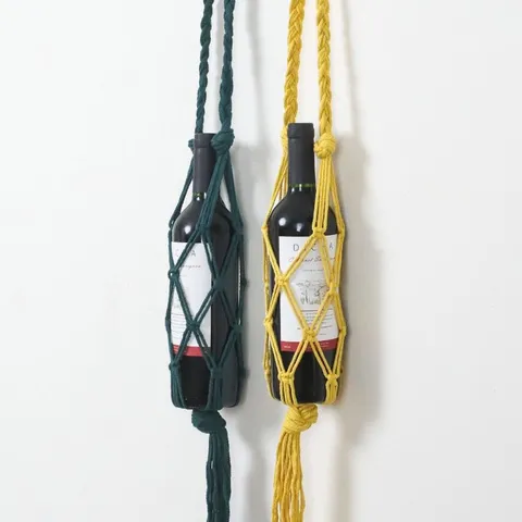 Sac en Filet de Bouteille de Vin en Corde de Coton Pur Fait Main Sac Cabas de Vin en Maille Réutilisable