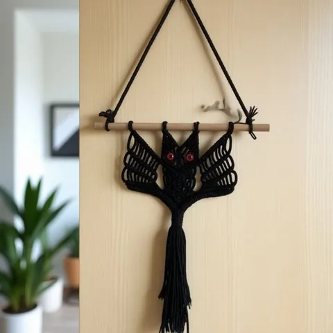 Handmade Woven Bat Tapestry Halloween Wall Hanging Decor With Wooden Rod Tassel Gothic Boho Wall Art Home Decor