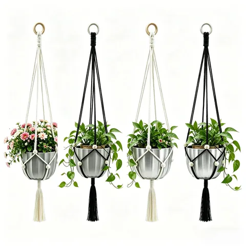 Colgador de Plantas Tejido a Mano Estilo Nórdico Cuerda de Algodón Cesta Colgante para Decoración de Jardín