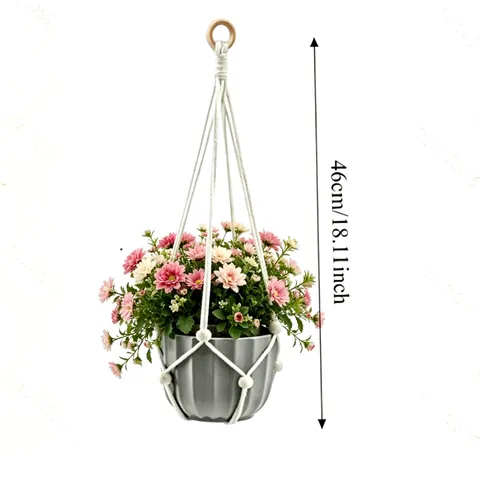 Colgador de Plantas Tejido a Mano Estilo Nórdico Cuerda de Algodón Cesta Colgante para Decoración de Jardín