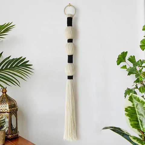 Boho Cotton Woven Tapestry Wall Hanging With Spherical Tassels Handmade Macrame Wall Decor For Bedroom Living Room Home Aesthetic