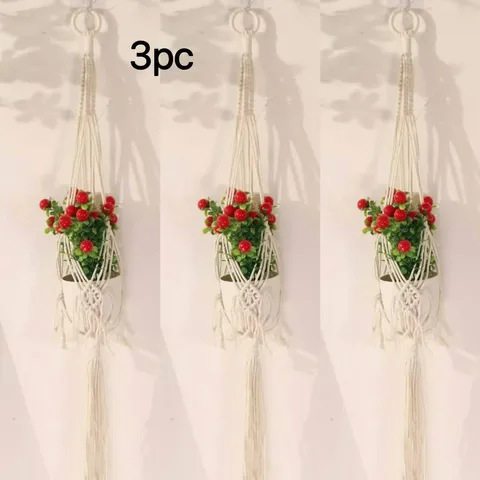 Handmade Woven Cotton Plant Hanger Bohemian Hanging Planter Basket Indoor Wall Decor Flower Pot Holder for Home Garden
